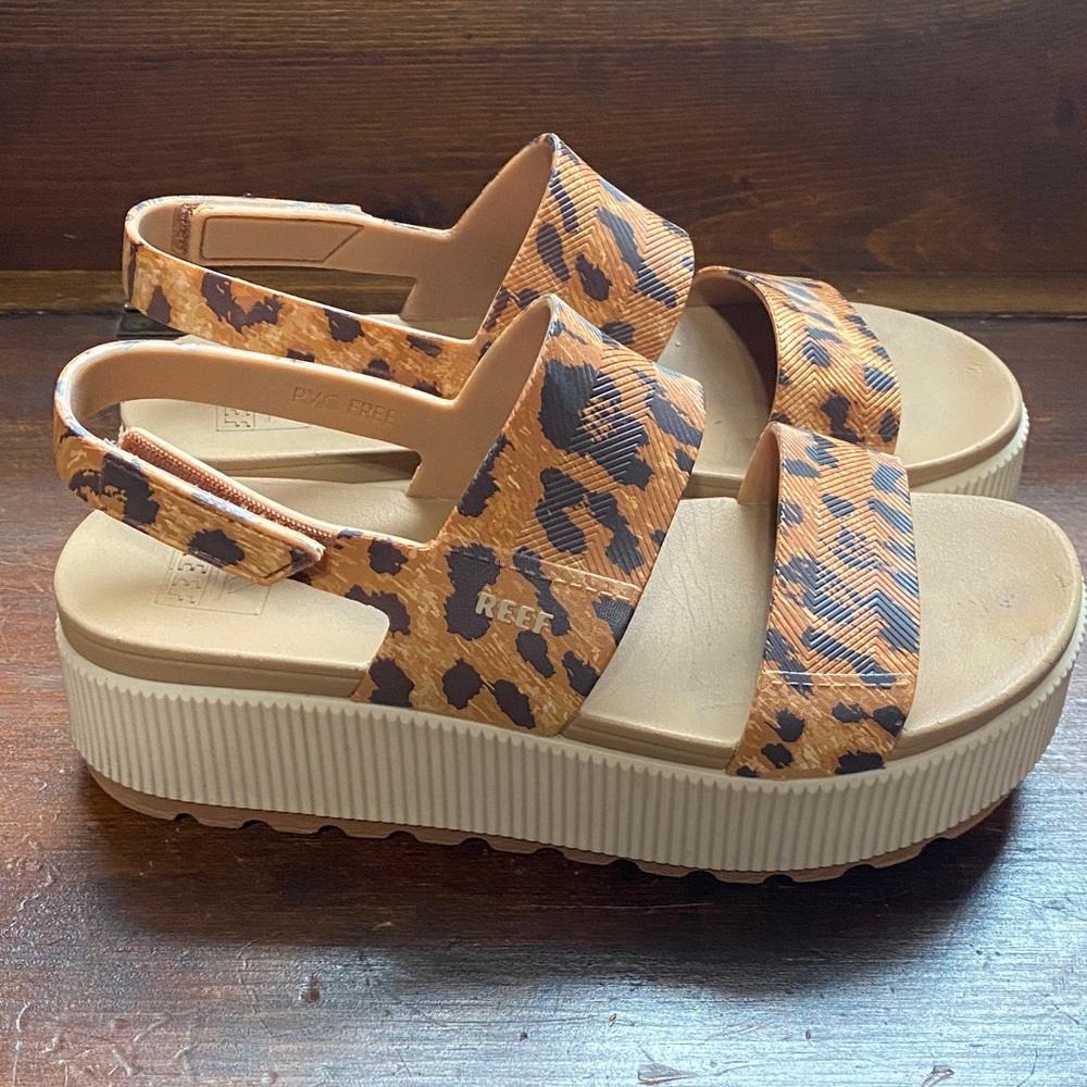 Reef Tan and Black Animal Print Platform Sandals